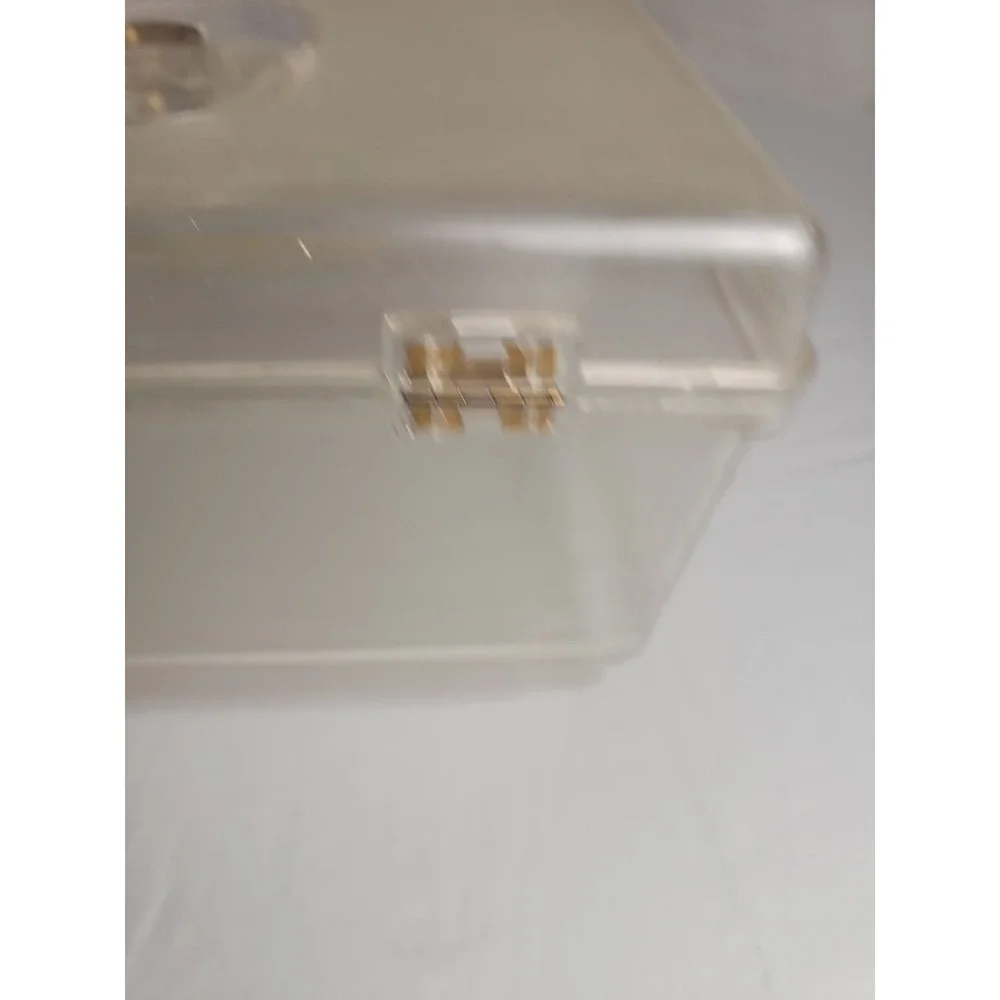 Vintage Will Hold Clear Lucite Sewing Box Gold Floral Craft Storage Carry Case